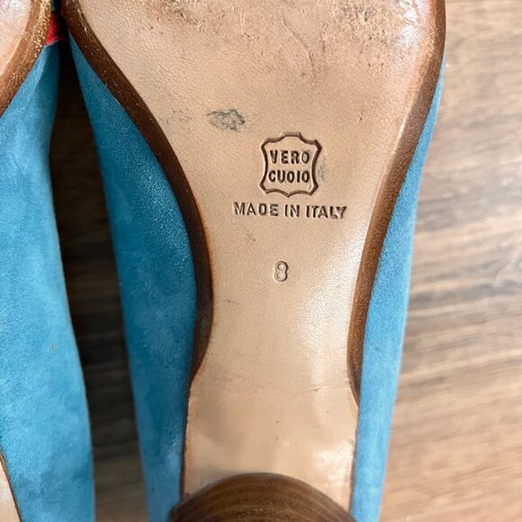 Moneta Blu Anthro Retro Blue Suede Heels Rockabilly 8 - Picture 13 of 15